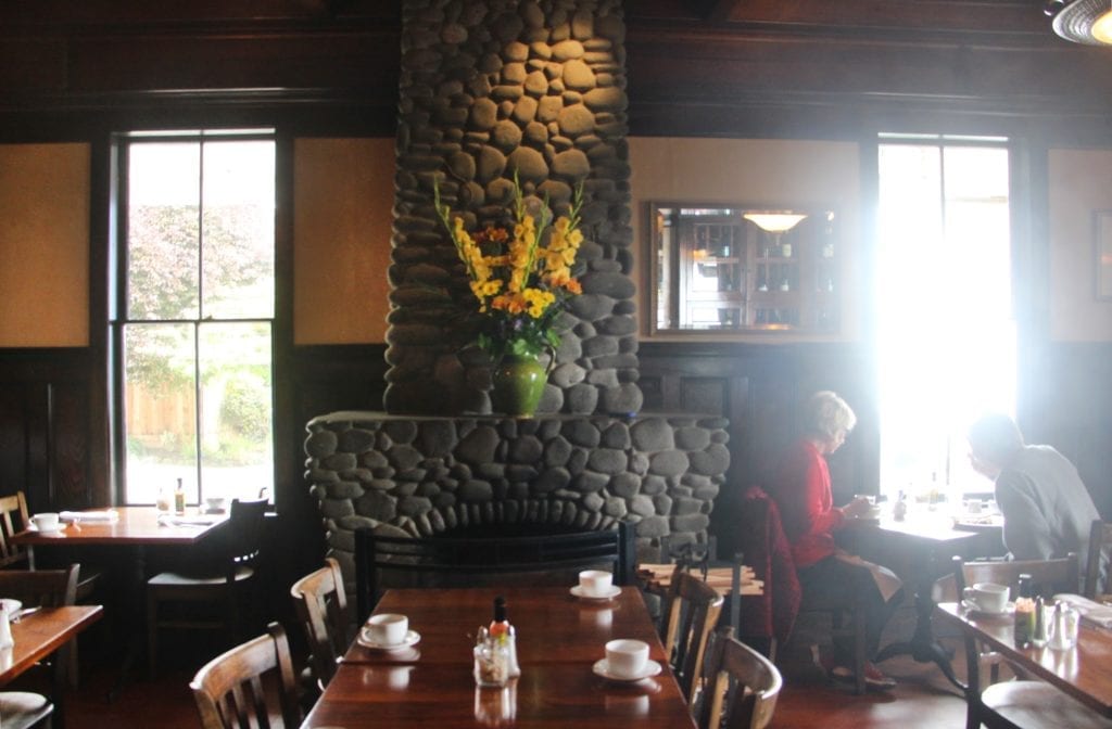 One of the dining rooms in the main house's former library